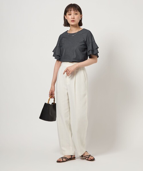 tシャツ フレアスリーブ プルオーバー レディース Spick＆Span tシャツ ファブリックコンビフレアスリーブプル