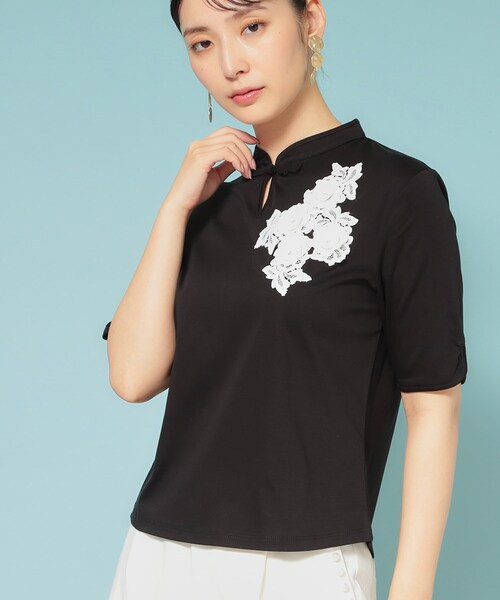 tシャツ 「新作／チャイナカラー」半袖プルオーバー レディース SunaUna tシャツ 「新作／チャイナカラー」半袖プルオーバー