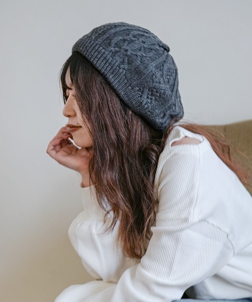 Ruben 帽子 ベレー帽 CABLE KNIT BERET/ケーブル編み ニットベレー帽