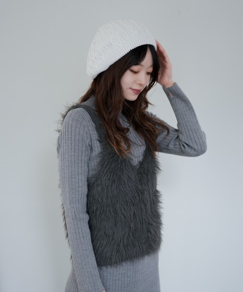 Ruben 帽子 ベレー帽 CABLE KNIT BERET/ケーブル編み ニットベレー帽