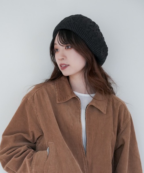 Ruben 帽子 ベレー帽 CABLE KNIT BERET/ケーブル編み ニットベレー帽