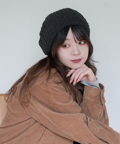 Ruben 帽子 ベレー帽 CABLE KNIT BERET/ケーブル編み ニットベレー帽