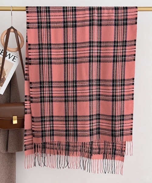 マフラー ストール 6色展開 チェック柄 フリンジマフラー レディース