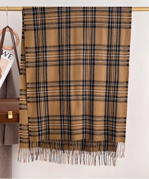 マフラー ストール 6色展開 チェック柄 フリンジマフラー レディース
