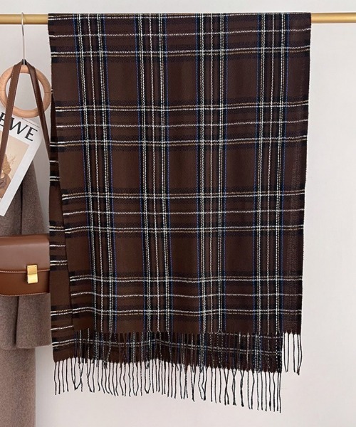 マフラー ストール 6色展開 チェック柄 フリンジマフラー レディース