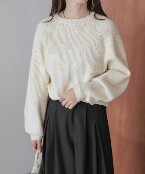 ニット セーター パールフラワーニットトップス レディース : ZOZOTOWN