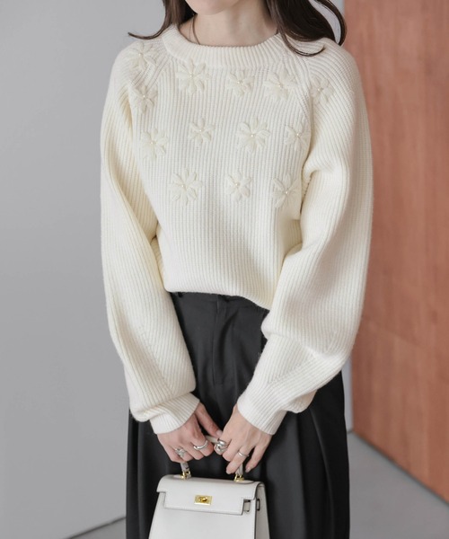 ニット セーター パールフラワーニットトップス レディース : ZOZOTOWN