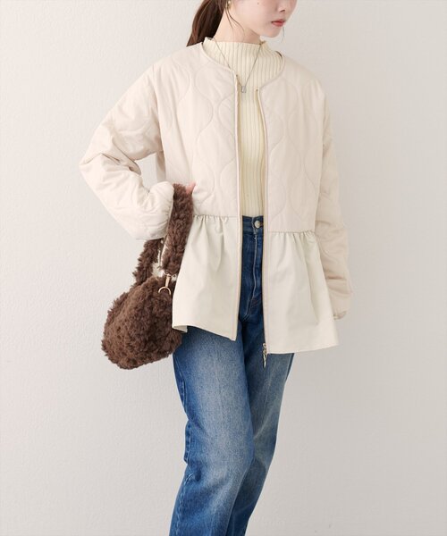 EPoca ノーカラージャケット キルティング ベージュ EPoca ノーカラージャケット キルティング ベージュ ファンシー