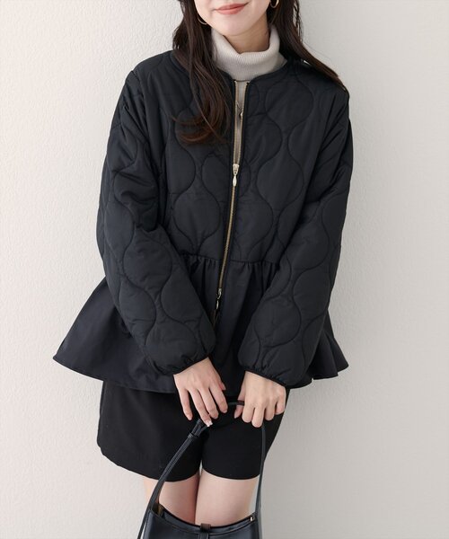 ✨美品【ラムレザーキルティングノーカラージャケット】 無地 黒色 M (23区) natural couture ジャケット ノーカラージャケット キルティング