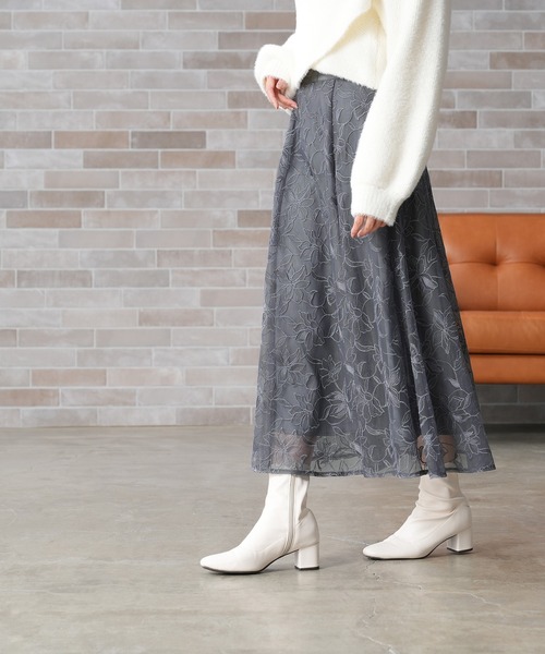 TRUDEA（トルディア） スカート フラワー刺繍レースフレアスカート