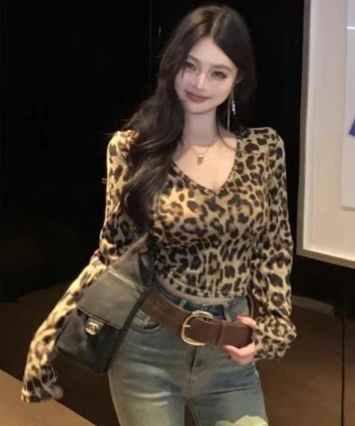 ヒョウ柄 長袖 Vネック トップス db1290_00.jpg