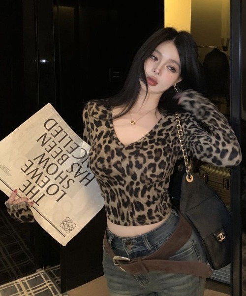 ViViDAY tシャツ ヒョウ柄vネックカットソー レディース : ZOZOTOWN