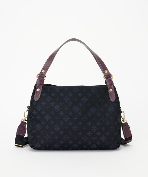 美品 ラシット russet 総柄ボディーバッグ レディース ネイビー ラシット russet ボディバッグ ネイビー 総柄 ロゴ ゴールド金具