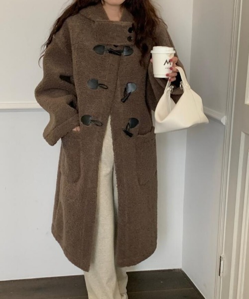 コート アウター ふわふわボアロングダッフルコート レディース