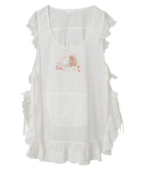 PINKHOUSE　刺繍ウサギ付きホワイトダブリエ PINK HOUSE（ピンクハウス） 幸見うさぎ刺繍ローンタブリエ レディース