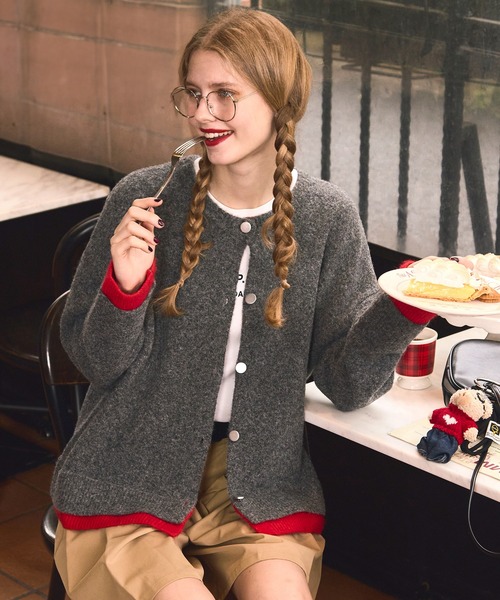 「BONLECILL」 ニットカーディガン FREE チャコールグレー レディース_画像5