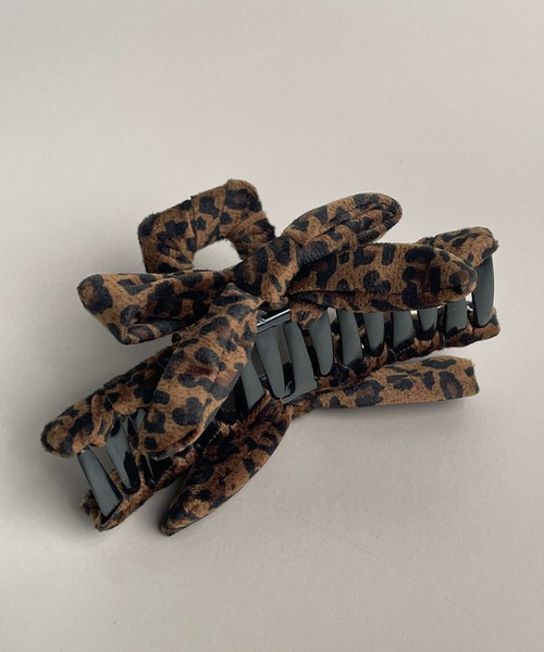 MAISON SELECT ヘアクリップ 1D17-NK レオパード ベロア調 リボン
