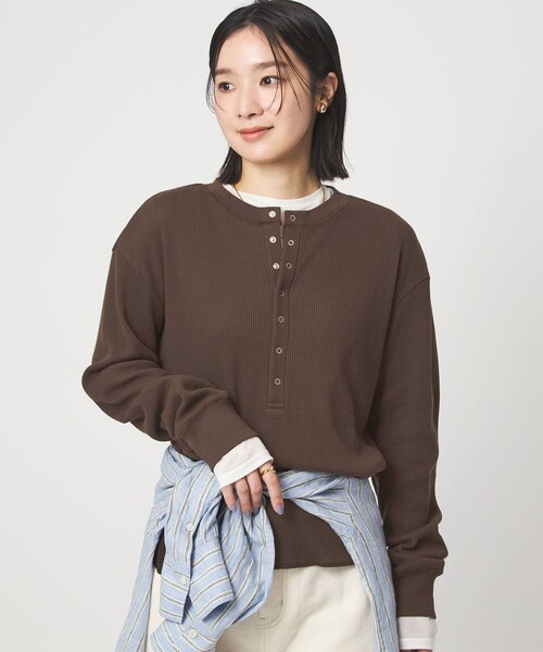 カオス ビーンサーマルロングスリーブカットソー ワッフル ヘンリーネック WEB限定】＜at ease＞ワッフル ヘンリーネック ロングスリーブ カットソー