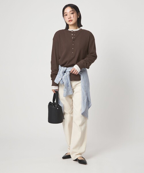 AAKAM ワッフルヘンリーネックロングスリーブ ブラウン green label relaxing（グリーンレーベルリラクシング） ヘンリー