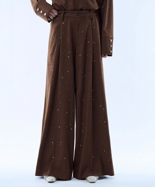 パンツ Rhinestone detail wide straight pants / ラインストーン
