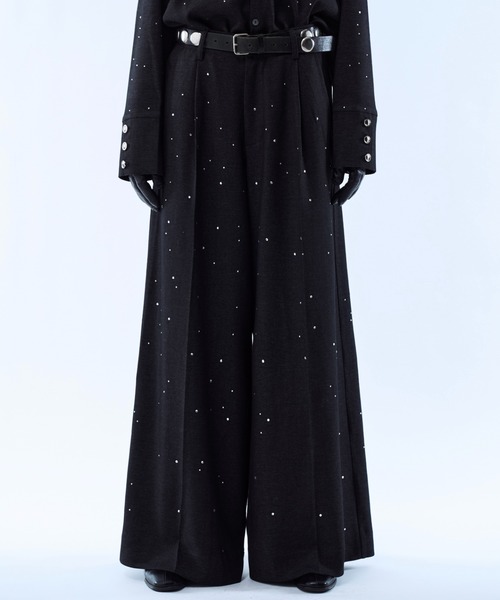 STONE  ストレートパンツ パンツ Rhinestone detail wide straight pants / ラインストーン
