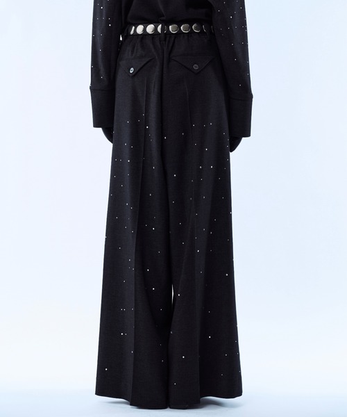 パンツ Rhinestone detail wide straight pants / ラインストーン