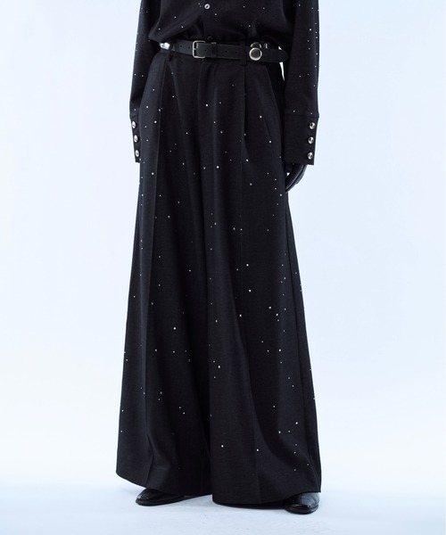 seyto サイズ1 / ラインストーンディティールワイドストレートパンツ パンツ Rhinestone detail wide straight pants / ラインストーン