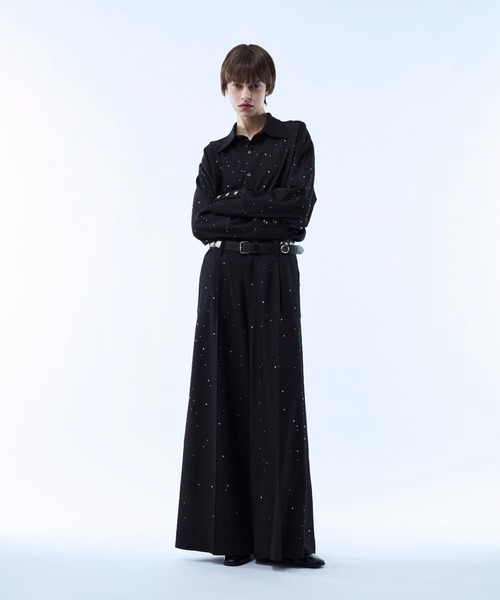 パンツ Rhinestone detail wide straight pants / ラインストーン