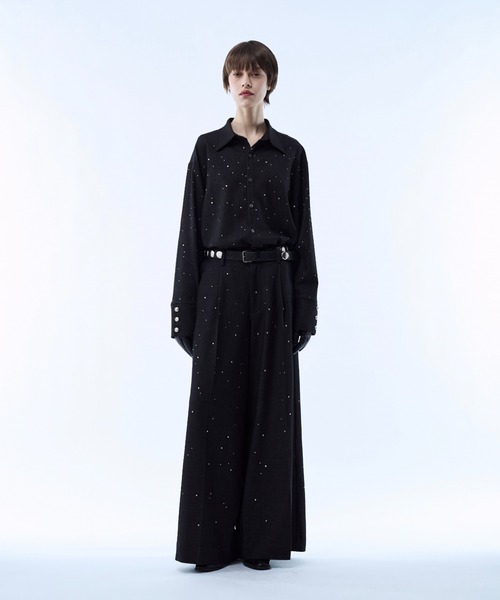 パンツ Rhinestone detail wide straight pants / ラインストーン