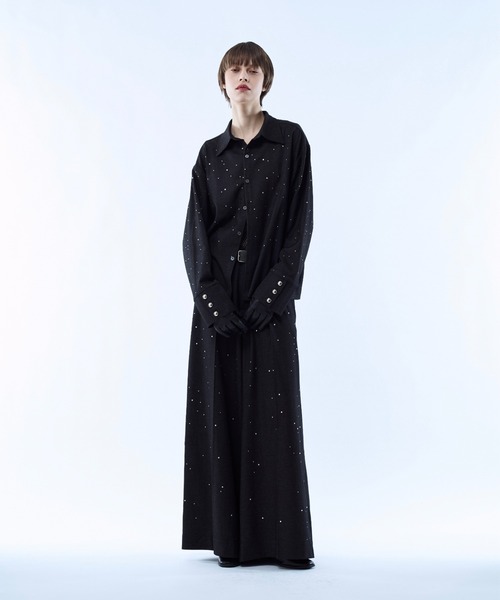 パンツ Rhinestone detail wide straight pants / ラインストーン