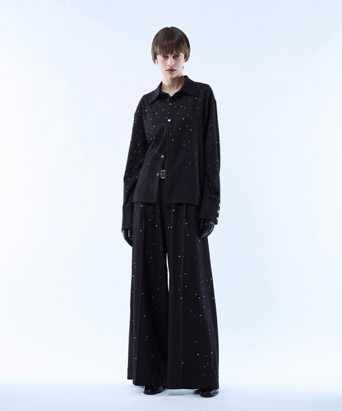 パンツ Rhinestone detail wide straight pants / ラインストーン