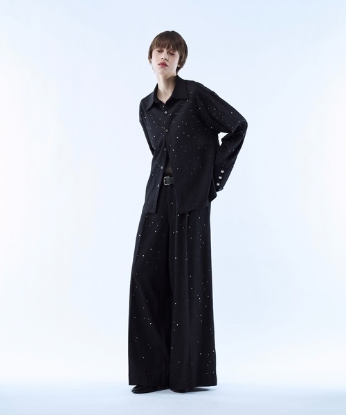 パンツ Rhinestone detail wide straight pants / ラインストーン