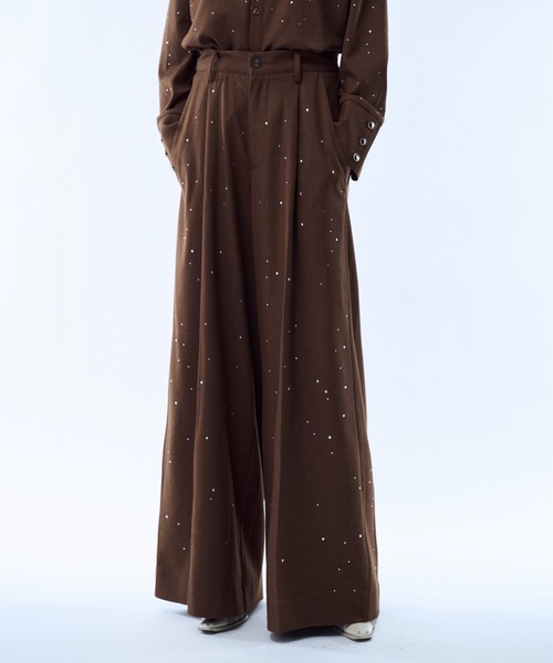 パンツ Rhinestone detail wide straight pants / ラインストーン