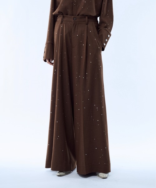 パンツ Rhinestone detail wide straight pants / ラインストーン