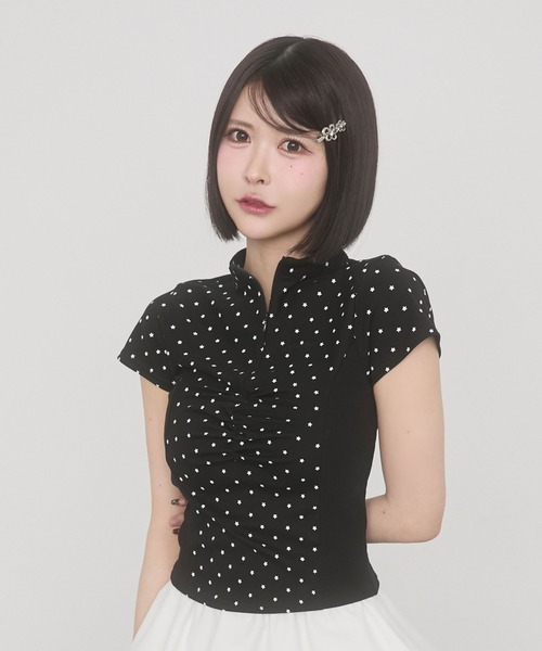 rumnel： tシャツ 半袖 星柄フロントジップトップス / Star Print