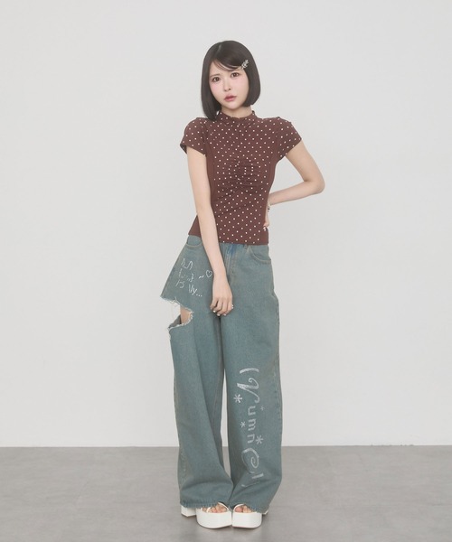 rumnel： tシャツ 半袖 星柄フロントジップトップス / Star Print