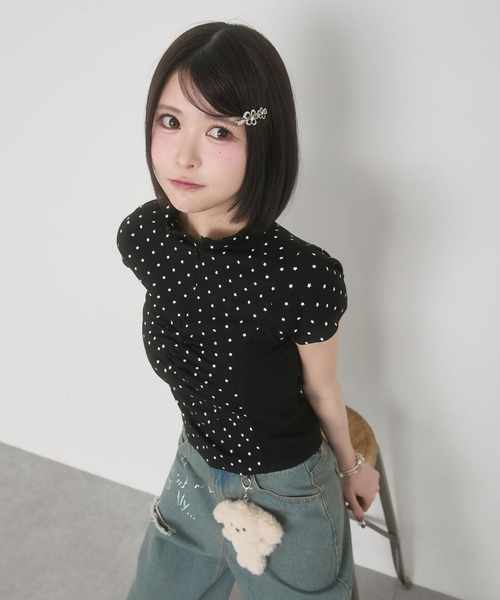 rumnel： tシャツ 半袖 星柄フロントジップトップス / Star Print