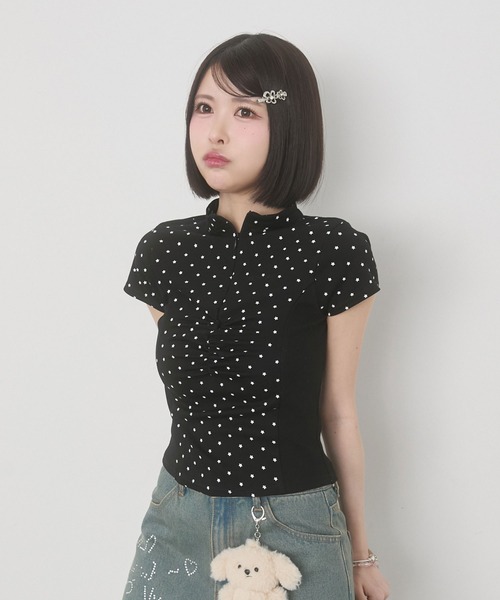rumnel： tシャツ 半袖 星柄フロントジップトップス / Star Print