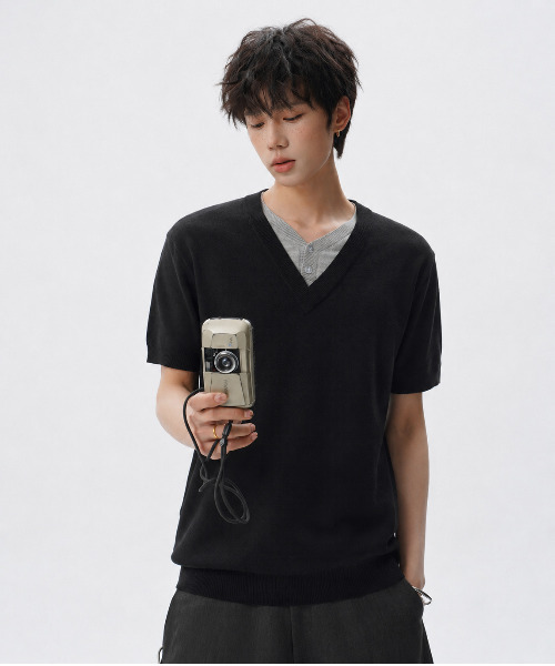 NEOS（KOKUYO） tシャツ 「neos」フェイクレイヤード Vネック ヘンリー