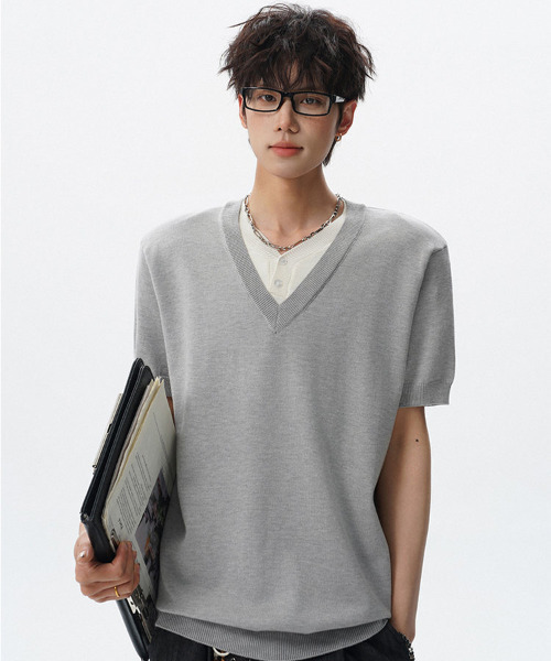 NEOS（KOKUYO） tシャツ 「neos」フェイクレイヤード Vネック ヘンリー