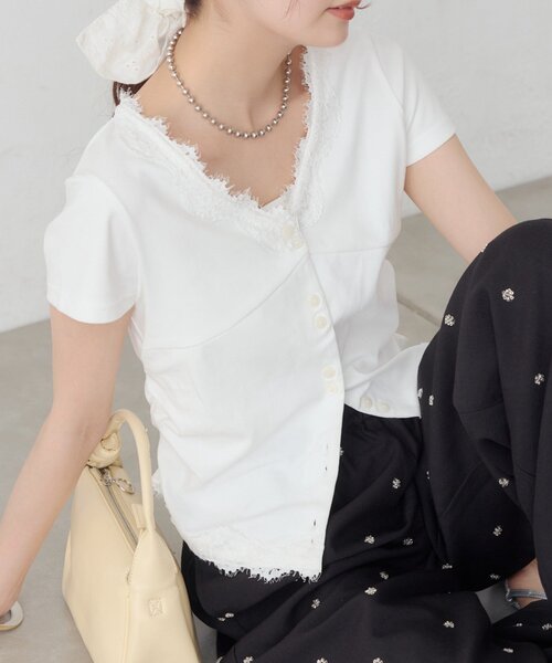 Invel クレンジング製品 シルバー袋 レディース 半袖Tシャツ サイズM mystic（ミスティック） tシャツ 半袖 VレースフレンチT レディース
