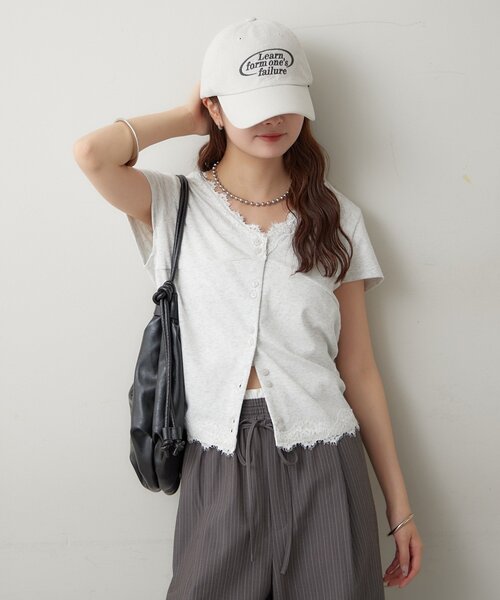 mystic（ミスティック） tシャツ 半袖 VレースフレンチT レディース 