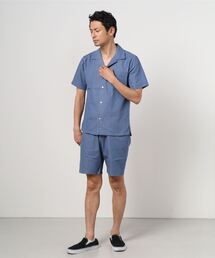 Reroom  コットンカラーシャツ　ボードショーツ　セットアップ ライトリネンオープンカラーシャツ【BODYWILD×AWEAR