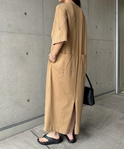 andme（アンドミー） ワンピース 配色ステッチオーバーサイズ半袖T