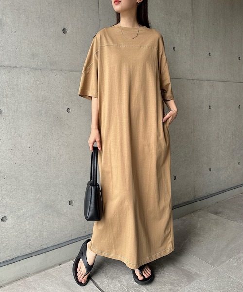 andme（アンドミー） ワンピース 配色ステッチオーバーサイズ半袖T
