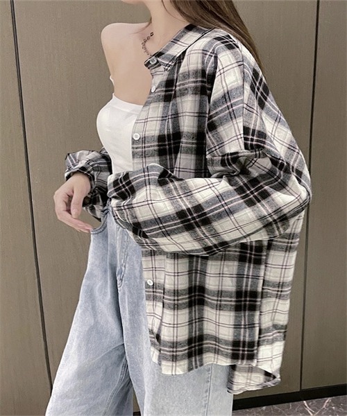 FREE STYLISTS ブラウス シャツ オーバーサイズ チェック微起毛素材