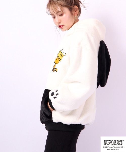 PEANUTS パーカー SNOOPYフェイクファーパーカー メンズ レディース