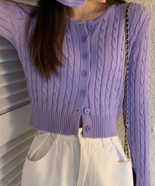 a lot of love カーディガン ショート丈ケーブル編みカーディガン