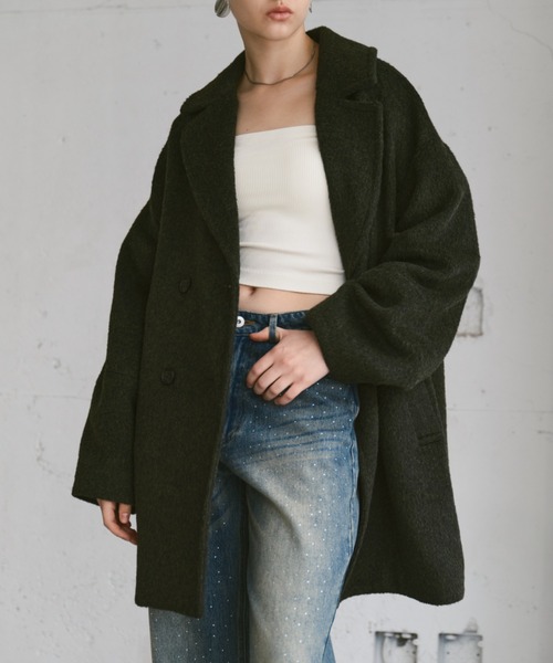 ピーコート pコート wool blend shaggy cocoon p coat/ウールブレンド
