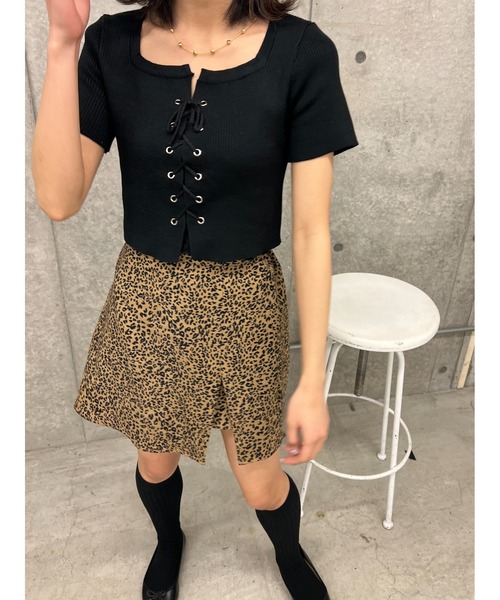 レースアップ ブラック 半袖Tシャツ コンパクトレースアップTシャツ – WEGO ONLINE STORE